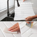 Stone Drying Mat for Kitchen Counter, Collapsible Diatomaceous Earth Dish Drying Mats, Supe Absorbent Quick Dry Stone Mat Kitchen，PU Leather Surface Removable and washable (White, 23.6”x15.4”)