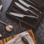 Schmidt Brothers -Bonded Ash 4-Piece Jumbo Steak Knife Set, High-Carbon German Stainless Steel Cutlery in a Wood Gift Box