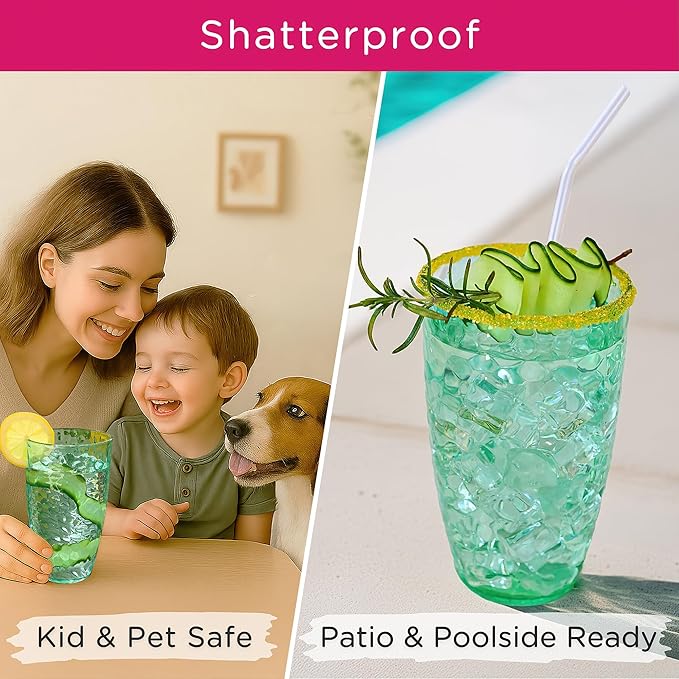 Kate Aspen Hammered Teal Plastic Drinking Glasses Set of 8, 23 oz, Acrylic Glasses Drinkware, Tumblers & Water Glasses for Patio, Iced Tea, Smoothies, BPA-Free Plastic Cups Reusable