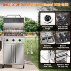 G31 Gas Grill, 3-Burner Gas Grill with Folding Side Tables,Stainless Steel 24,000 BTU BBQ Grill,Outdoor Propane Grill for Barbecue,Patio,Camping