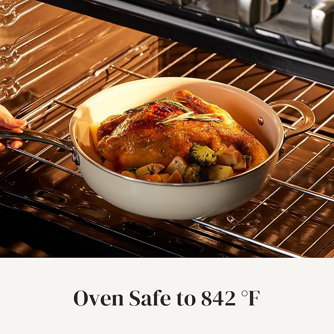 Redchef Ceramic Nonstick Cookware Set,14pcs Pots and Pans Set Non Stick,Induction Cookware with Stainless Steel Handle,Non Toxic Kitchen Cooking Set,Dishwasher & Oven Safe,PFAS PFOA & PTFE Free