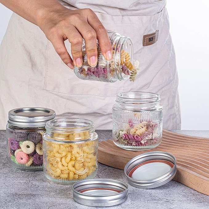 Amzcku 8 oz Vintage Mason Jars with Lids, Regular Mouth Canning Jar, Safe For Storage, Canning, Pickling, Preserving, Fermenting, DIY Crafts & Decor 12 Pack