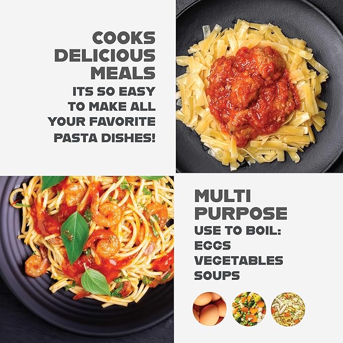 GOTHAM STEEL 5 Qt Ceramic Stock Pot Multipurpose Pasta Pot with Strainer Lid & Twist and Lock Handles, Perfect for Soup, Spaghetti, Rice, Dishwasher Safe - BLACK