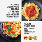 GOTHAM STEEL 5 Qt Ceramic Stock Pot Multipurpose Pasta Pot with Strainer Lid & Twist and Lock Handles, Perfect for Soup, Spaghetti, Rice, Dishwasher Safe - BLACK