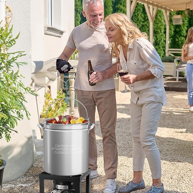 ROVSUN 36-Quart Stainless Steel Turkey Fryer & Seafood Boil Pot with Basket, Lid & Hook, Large Stock Pot for Outdoor Cooking of Turkey, Crawfish, Crab, Lobster & Shrimp