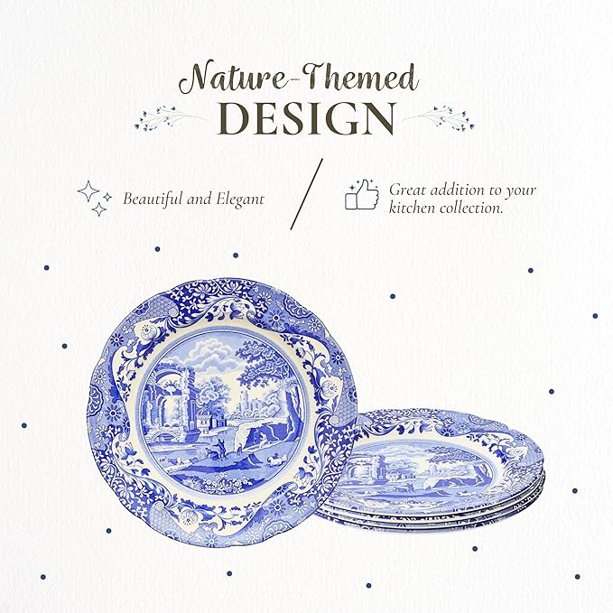 Spode Blue Italian 6.5" Bread & Butter Plate, Set of 4 - Classic Oriental-Inspired Porcelain Side Plates, Blue Ceramic Oriental Tableware for Appetizers, Desserts, Snacks - Made in England