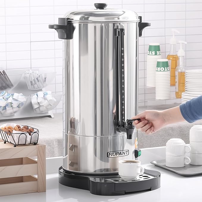 Commercial Coffee Urn 100 Cup/15L Coffee Dispenser with Upgraded Percolator, 304 Stainless Steel Hot Water Urn Beverage Dispenser with Keep Warm Mode, Large Coffee Maker for Catering Party