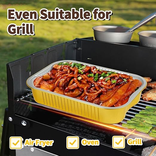 15 Pack 9x13 Aluminum Foil Pans with Lids Half Size Extra Heavy Duty, Gold Aluminum Foil Baking Pan Double Thick Tin Foil Food Container with Lids for Baking, Roasting, Cooking or Steam Table