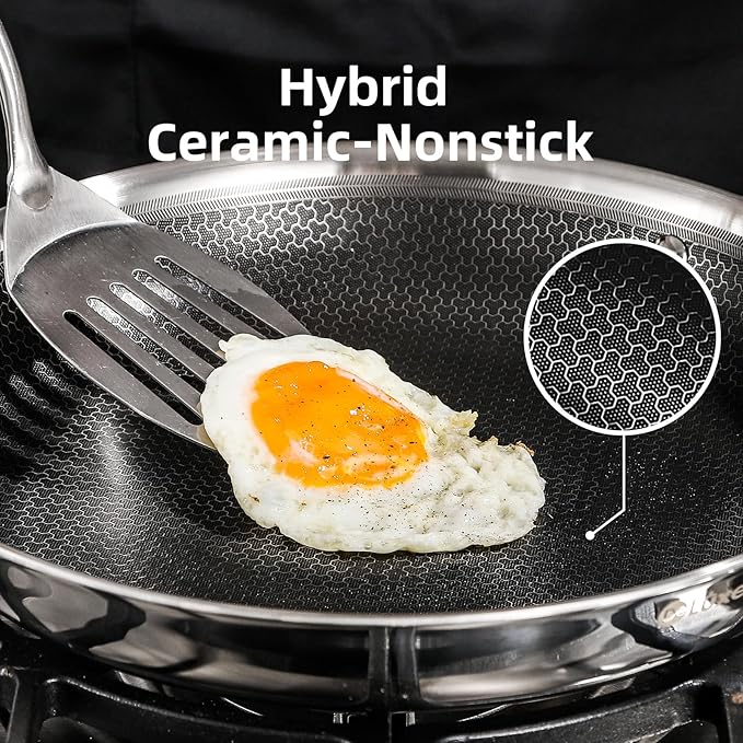DELUXE Hybrid Ceramic Nonstick 12-Inch Fry Pan with Tempered Glass Lid, Skillet with Stay-Cool Handles, Dishwasher&Oven Safe, PFOA Free Compatible with All Cooktops