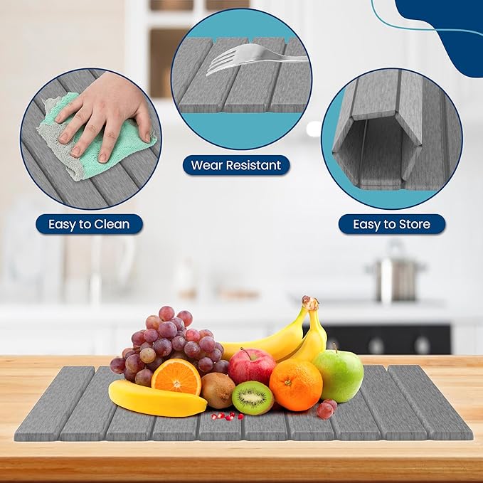 Stone Drying Mat for Kitchen Counter W/ Tote Bag, Large Stone Dish Drying Mat Foldable, Absorbent Diatomaceous Quick Dry Stone Mat Kitchen Dishes Bottles Cups Bathroom Any Countertop 23" x 15.3"