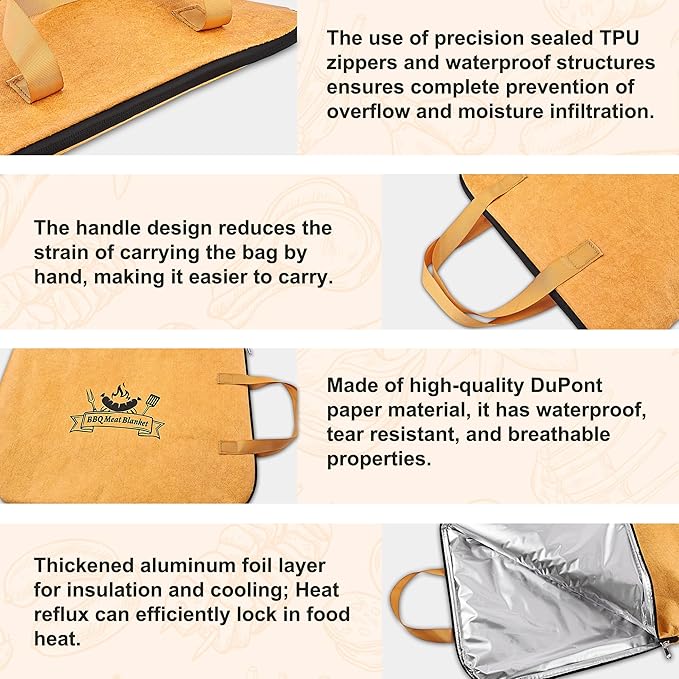 Grilljoy 4PCS BBQ Blanket for Resting Meat - Meat Resting Blanket with Stainless Steel Griddle Spatula & Silicone Oil Paper, for BBQ Lovers, Essential Flattop Grill Accessories