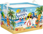 Summer Tropical Beach Storage Basket Collapsible Clothes Kid Laundry Hamper Palm Tree Large Picnic Basket Boy Girl Book Toy Box Bin, Blue, 36L