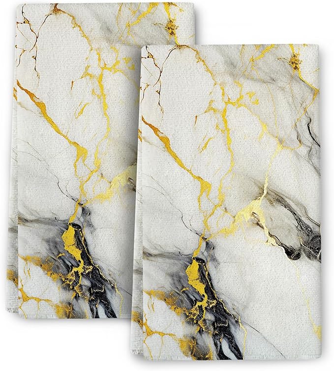 Black Gold Kitchen Towel Set of 2, Soft Absorbent Decorative Hand Towels Tea Towels,Cute Dish Towels for Kitchen Drying Bathroom Bar Decor,Housewarming Gifts for Women