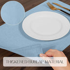 Romanstile Cloth Placemats Set of 4-12 x 18 Inch, Heat Resistant Double Layered Thickened Burlap Place Mats, Washable Faux Linen Farmhouse Table Mats for Kitchen/Dining/Party/Outdoor, Blue