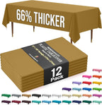 Exquisite 66% Thicker Premium Plastic Table Cloth Rectangle Table Cover 0.5 Mil 12 Pack Gold Table Cloth 54 Inch x 108 Inch Disposable Tablecloth Won't Tear Easily Like Cheap Thin Brands