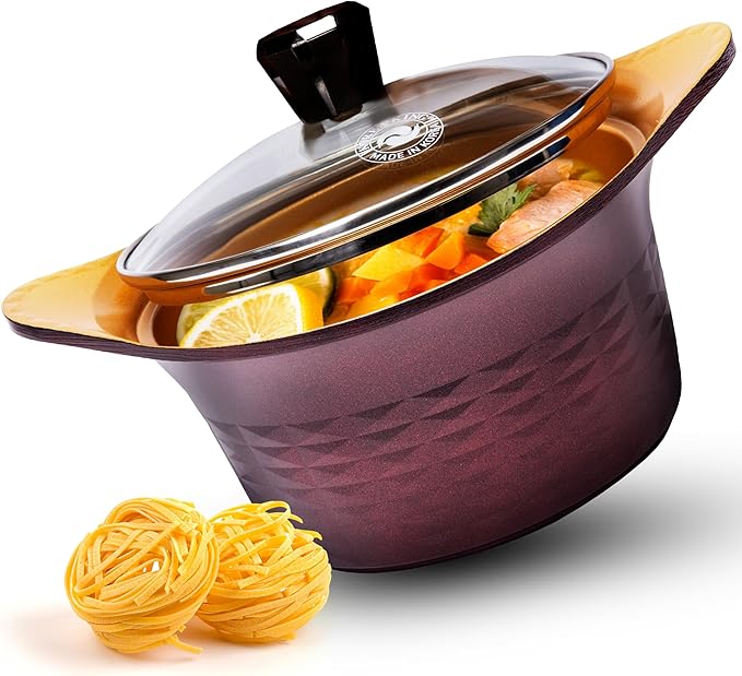 Premium Nonstick Cooking Pot with Glass Lid - Made in Korea - 1.5 Quarts Ceramic-Coated Simmer Pasta Pot, Multi Cookware Compatible for Ramen Noodle Soup, Stew, Rice, Dishwasher Safe