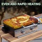 23 Inch Portable Propane Gas Griddle with Non-stick Ceramic Coated Baking Pan and Lid, Outdoor Tabletop 2 Burners Propane Grill for Camping, Barbecue, Tailgating, Cooking