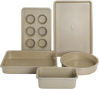 Oster Verlice 5 Piece Carbon Steel Baking Pans Bakeware Set W/Premium PFA Free Nonstick - Champagne Gold