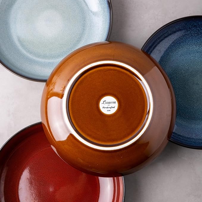 LERATIO Pasta Bowls,Ceramic 38oz Pasta Bowls,9.0" Reactive Glaze Pasta Bowl Set of 4,Microwave & Dishwasher,Oven Safe,Large Wide Serving Bowls for Salad, Dessert,Pizza,Fruit -Colorful