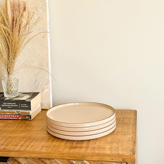 Mora Ceramic Flat Dinner Plates Set of 6, 10.5 in High Edge Dish Set - Microwave, Oven, and Dishwasher Safe, Scratch Resistant, Modern Dinnerware- Kitchen Porcelain Serving Dishes - Chai