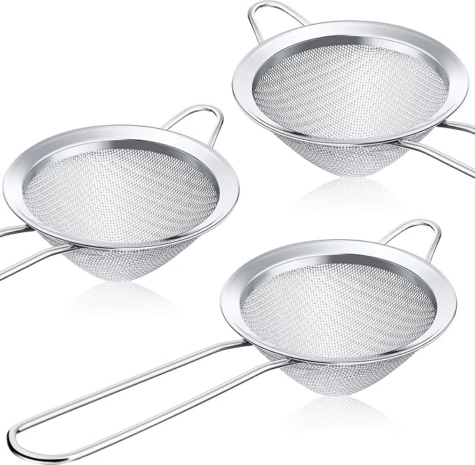Patelai 3 Pieces Tea Strainers Cocktail Strainer Stainless Steel Fine Mesh Strainer Colander Conical Food Loose Tea Filter Practical Bar Colander Tool