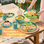Homienly Wheat Straw Dinnerware Sets, Plates and Bowls Sets, 32-Piece Dish Set for 8, Service for 8, Unbreakable LIghtweight Dinnerware Set for Camping, Outdoor, RV, Microwave & Dishwasher Safe- Green
