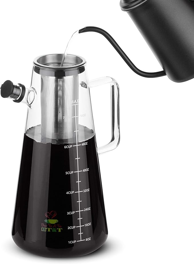BTaT- Cold Brew Coffee Maker, 2 Liter (2 Quart, 64 oz), Iced Coffee Maker, Iced Tea Maker, Cold Brew Maker, Tea Pitcher, Coffee Accessories, Iced Tea Pitcher, Cold Brew System