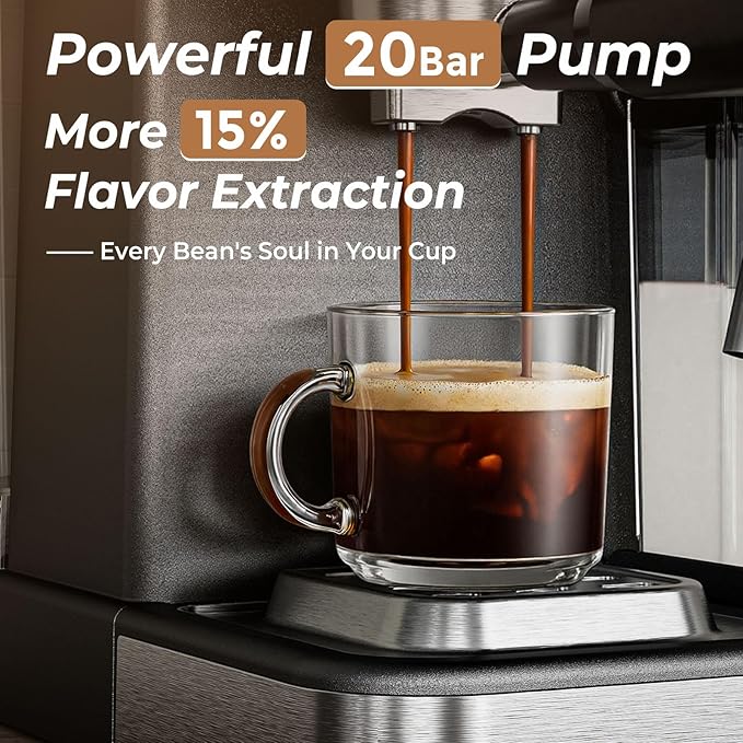 Espresso Machine with Automatic Milk Tank,Espresso Cool & Cappuccino Machine, 20Bar Espresso Coffee Machines, Touch Screen with Timer, 50.7Oz Removable Reservoir, Black