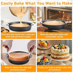 8 Inch Cake Pan - 3PCS Carbon Steel Round Cake Pans with 100 Pieces Parchment Paper, Non-stick & Easy Demolding, Non-toxic & Healthy