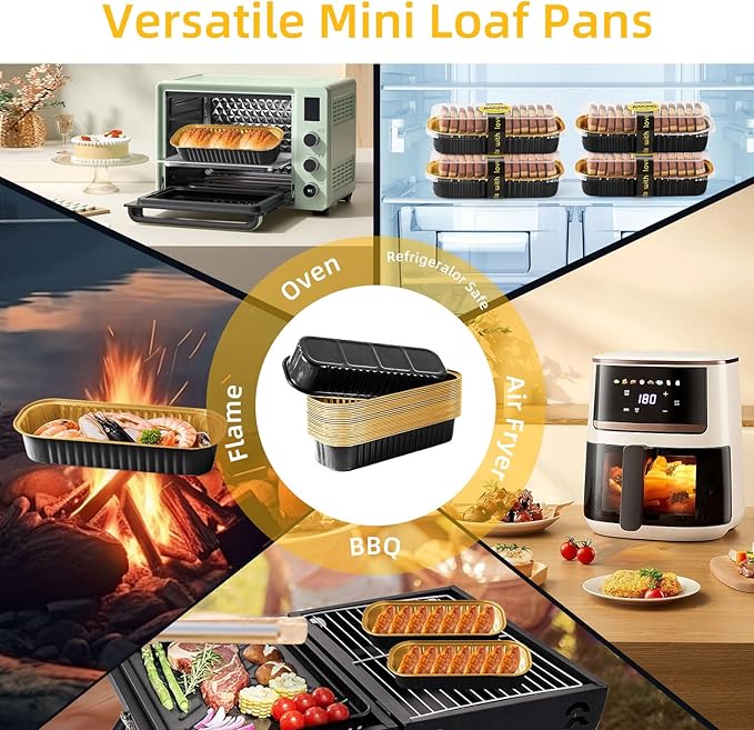 Mini Loaf Pans with Lids and Spoons Sealing Sticker,30 Pcs 6.8oz Cake Pans for Baking Disposable Aluminum Foil Red cake pan (30 PCS Black Gold)