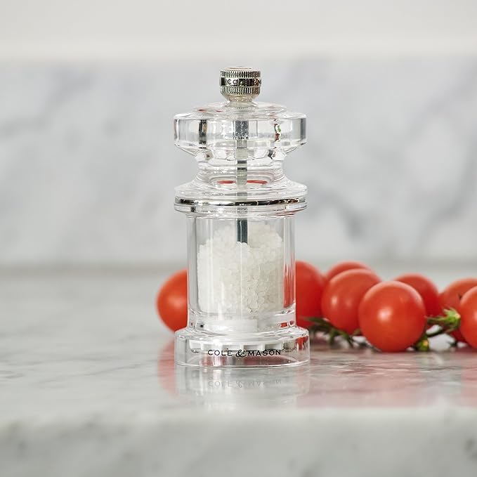 Cole & Mason 605 Refillable Spice Mill - Kitchen & Home Accessory - Table Salt Grinder - Salt Included - Acrylic - Salt Mill 4.5"
