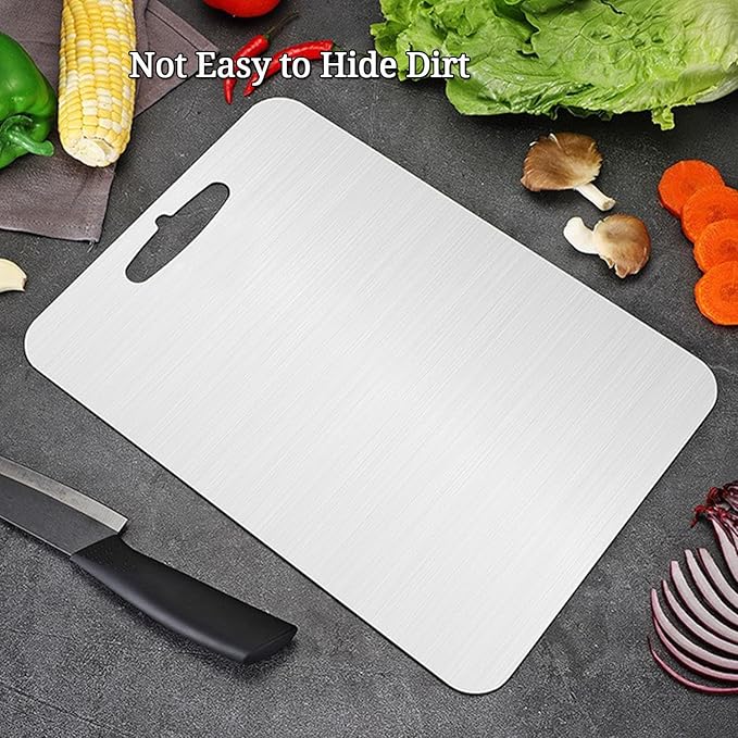 Titanium Cutting Boards for Kitchen Double Sided Pure Titanium Cutting Board with Handle, Suitable for Meat, Vegetables, and Fruits，Metal Cutting Board Lightweight and Easy to Clean (14 x 10)