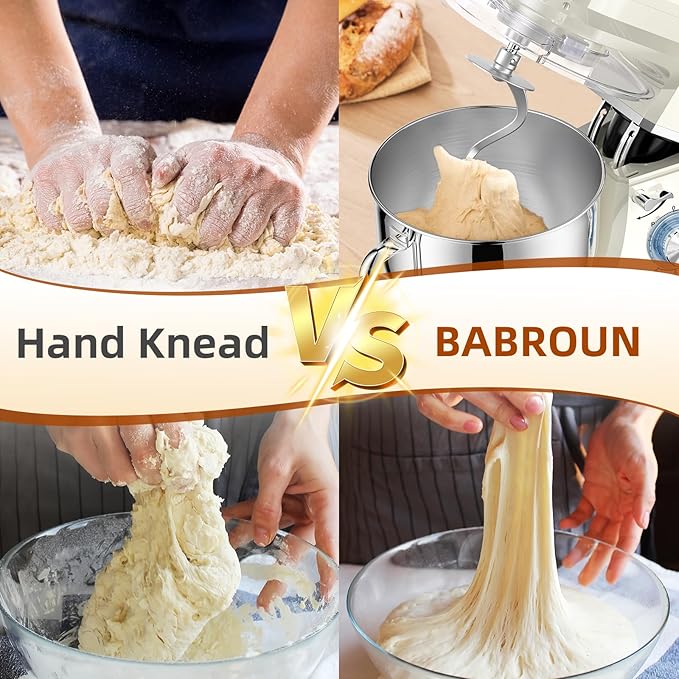 Dough Mixer 8.45 QT Electric Mixer - 660W 6 Speed Large Capacity Kitchen Stand Mixer with Whisk Dough Hook Mixing Beater Household Food Mixer for Baking Cakes Cookie Bread Salad (White)