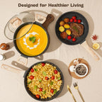 13 Pcs Pots and Pans Set, Nonstick Cookware Sets Black Granite Induction Cookware, Non-toxic Healthy Non stick Kitchen Cooking Set with Frying Pans Set, Saucepans (PFAS/PFOA/PFOS Free)