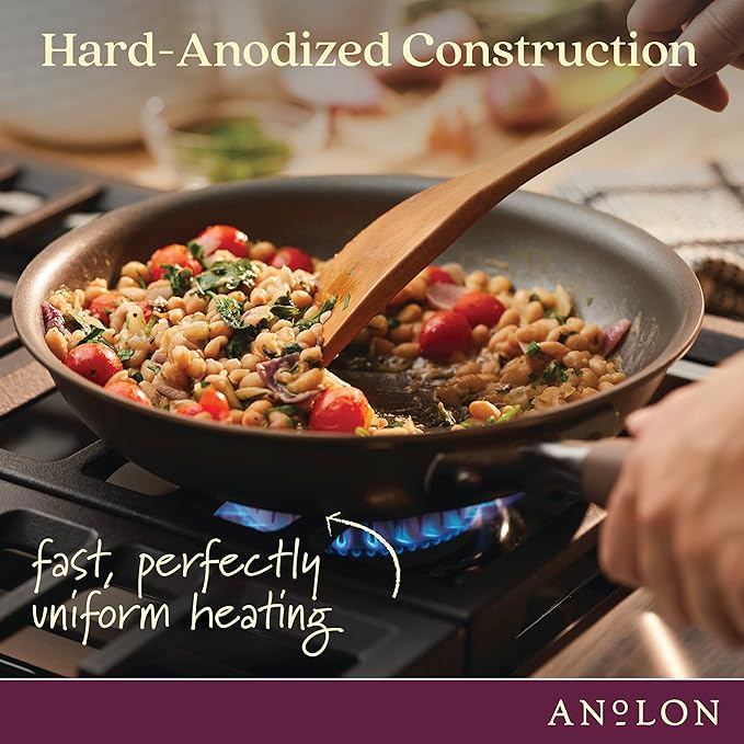Anolon Advanced Home Hard Anodized Nonstick Deep Frying Pan/Skillet with Lid, 12 Inch, Bronze