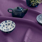 Solino Home Linen Tablecloth 60 x 108 Inch - Classic Hemstitch 100% Pure Linen Purple Table Cloth for Rectangle Tables - Machine Washable Tablecloth for Summer, Fall, Autumn, Halloween