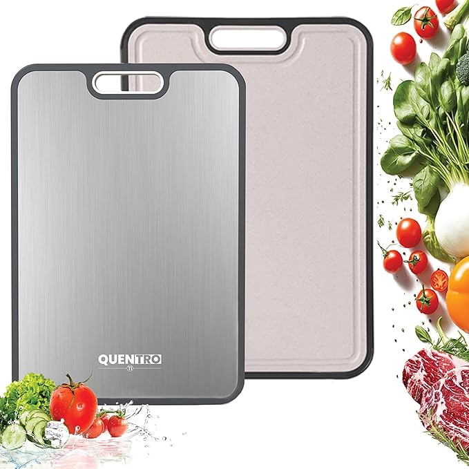 QUENTRO Titanium Cutting Board – Double Sided Chopping Board – Easy to Clean, Dishwasher Safe – Ideal for Kitchen, BBQ, Camping & Outdoor Use – 15.15”×10.43”