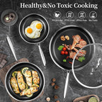 Innerwell 8 Inch Non Stick Pans, Titanium Ceramic Tri-Ply Stainless Steel Skillet Frying Pan Small Hybrid Nonstick Cooking Pan No Toxic Egg Frying Pan, Induction Compatible, PFAS/PFOA/PTFE Free