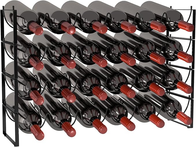 TONLEA 4-Tier Wine Rack - 3-in-1, Stackable, 24-Bottle Wine Storage Rack for Cabinet or Pantry (Dark Black, Version 3.0)