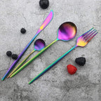 JASHII Silverware Set, 24-Piece Stainless Steel Flatware Set,Kitchen Utensil Set Service for 6,Tableware Cutlery Set for Home, Dishwasher Safe (Matte Rainbow)