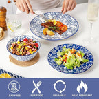 Ceramic Dinner Plates Set - 10.5 Inch Large Kitchen Porcelain Salad Serving Plate for Pasta Steak Pizza Pancakes - Scratch Resistant Dishwasher Oven Microwave Safe - Set of 6 - Vintage Blue