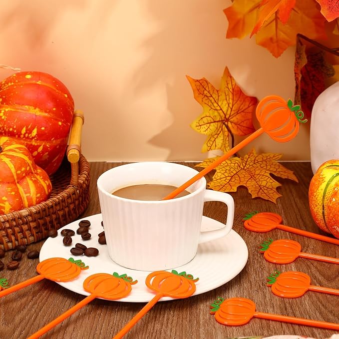 36 Pcs Fall Cocktail Stirrers, Pumpkin Drink Stirrers Plastic Swizzle Sticks Reusable Coffee Stirrer Stir Sticks for Halloween Autumn Thanksgiving Party Tea Coffee Bar Decoration