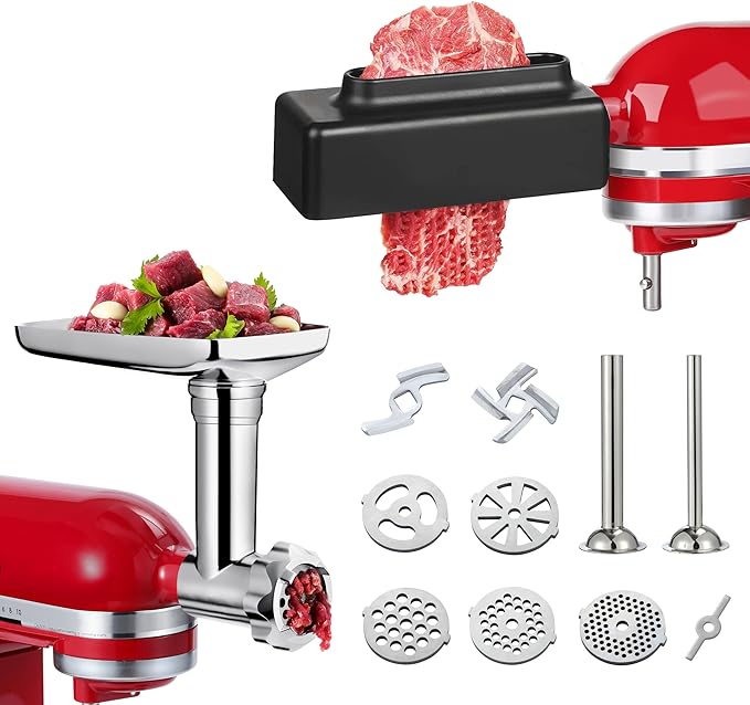 Meat Grinder Attachment and Meat Tenderizer Stapler Tool Compatible with All Kitchen Aid Stand Mixer Models Food Processing Accessories