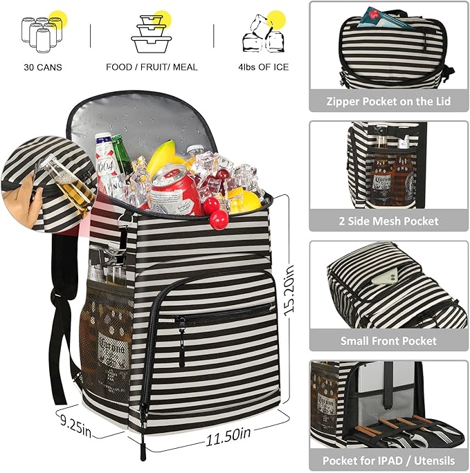 Cooler Backpack Insulated Leakproof Waterproof Backpack Cooler Bag 30/45 Cans, Large Capacity Lightweight Travel Camping Beach Backpack Cooler Ice Chest for Men and Women