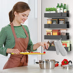 4-Piece Extra-Large Capacity Magnetic Spice Rack for Refrigerator, Matt Black