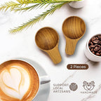 2 Pieces Small Wooden Spoon, Short Handle Teak Wood Scoops for Coffee Beans Tea Salt Sugar for Spice Jars and Short Containers