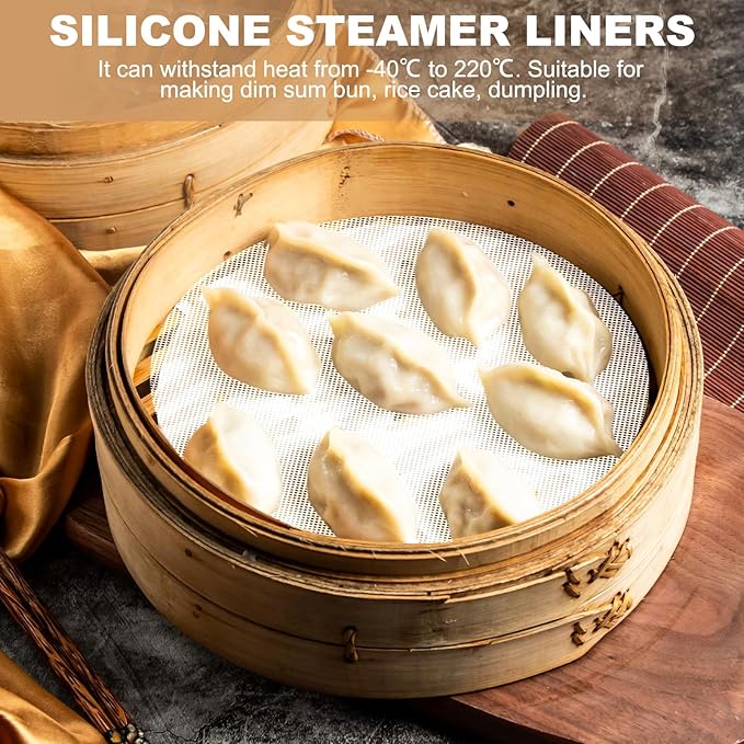 uxcell 15pcs Silicone Steamer Liners, 7.1" Bamboo Steamer Liner Non-Stick Silicone Air Fryer Steamer Liners for Buns Dumplings Pastry Baking White