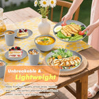 Homienly 32-Piece Kitchen Wheat Straw Dinnerware Set, Service for 8, Dinner Plates, Small Dessert Plate, Cereal Bowls, Cups, Unbreakable Outdoor Camping Dishes, Microwave and Dishwasher Safe-Grey