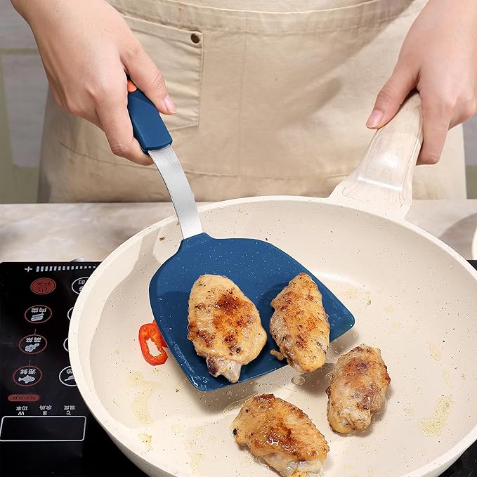 To encounter 2 Pieces Silicone Spatula set, Non-Stick Turner Spatulas, Heat Resistant Silicone Cooking Flipper for Eggs, Fish, Pancakes, Navy Blue