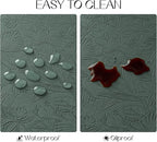 Romanstile Vinyl Placemats Set of 4-12 X 18 Inch - Heat Resistant Non-Slip Embossed Floral Place Mats 100% Waterproof Oilproof Wipeable Faux Leather Table Mats for Kitchen/Dining/Party, Green